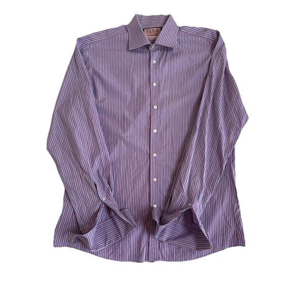 Thomas Pink Blue/Red Stripe Slim Fit Traveller Button Down Spread Shirt 16.5 - Picture 8 of 9